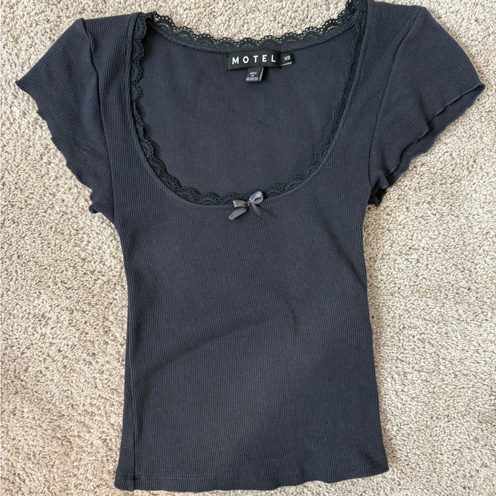 Motel Rocks Charcoal Lace Accent Tee